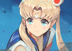 Rule 34 | 1girl, :o, absurdres, artist name, bishoujo senshi sailor moon, bishoujo senshi sailor moon s, blonde hair, blue eyes, blue sailor collar, blush, choker, circlet, closed mouth, commentary request, crescent, crescent earrings, derivative work, earrings, heart, heart choker, highres, jewelry, lenn sparrow, long hair, magical girl, meme, red choker, sailor collar, sailor moon, sailor moon redraw challenge (meme), sailor senshi uniform, school uniform, screenshot redraw, serafuku, short sleeves, solo, surprised, sweatdrop, tsukino usagi, twintails, upper body