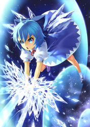 Rule 34 | &gt;:o, 1girl, :o, blue eyes, blue hair, bow, cirno, crystal sword, hair bow, highres, ice, ice wings, kunieda, matching hair/eyes, short hair, solo, sword, embodiment of scarlet devil, touhou, v-shaped eyebrows, weapon, wings
