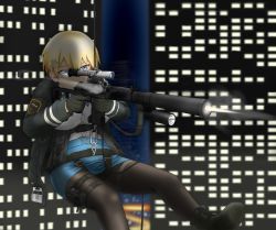 Rule 34 | 1girl, belt, black footwear, black gloves, black jacket, black pantyhose, blonde hair, blue belt, blue eyes, blue ribbon, blue skirt, breasts, buckle, building, collared shirt, commentary request, eyebrows hidden by hair, firing, girls&#039; frontline, gloves, gun, hair between eyes, hair ornament, holding, holding gun, holding weapon, id card, jacket, large breasts, long sleeves, maaranto, magazine (weapon), miniskirt, mole, mole under eye, neck ribbon, night, open clothes, open jacket, outdoors, pantyhose, pouch, ribbon, rifle, scope, shirt, shirt tucked in, shoes, short hair, sidelocks, skirt, skyscraper, smoke, snap-fit buckle, sniper rifle, snowflake hair ornament, solo, striped ribbon, suppressor, thigh pouch, thighband pantyhose, trigger discipline, underbust, vsk-94, vsk-94 (girls&#039; frontline), weapon, white shirt