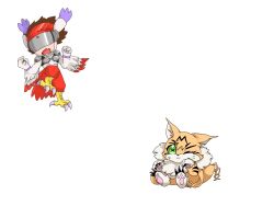 Rule 34 | cat, covered eyes, digimon, digimon (creature), fang, fusion, helmet, highres, long ears, mask, meicoomon, silphymon, simple background, white background
