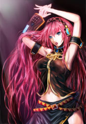 Rule 34 | armpits, arms up, blue eyes, breasts, highres, megurine luka, pink hair, tongue, vocaloid
