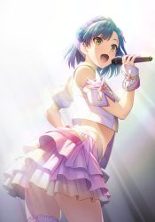 Rule 34 | 1girl, blue hair, highres, idol heroes (idolmaster), idolmaster, idolmaster million live!, music, nanao yuriko, nanaran, pen spinning, reading, singing, yellow eyes