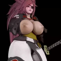 Rule 34 | 1girl, 3d, almightypatty, animated, baiken, blinking, bouncing breasts, breasts, breasts out, curvy, eyepatch, guilty gear, huge breasts, japanese clothes, lipstick, long hair, makeup, nipples, pink hair, ponytail, red eyes, sagging breasts, samurai spirits, solo, sword, tattoo, video, walking, weapon, wide hips