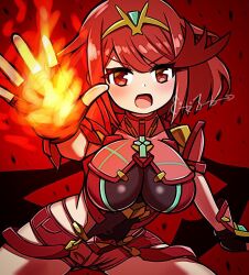 Rule 34 | breasts, fingerless gloves, fire emblem, gloves, large breasts, ma2acworks, nintendo, pyra (xenoblade), red eyes, red hair, solo, xenoblade chronicles (series), xenoblade chronicles 2
