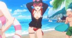 Rule 34 | 3girls, animated, animated gif, baseball cap, beach, bikini, black headwear, black jacket, blush, breasts, cleavage, clothes pull, collarbone, fishing rod, gawr gura, glasses, glasses on head, green shorts, groin, hat, heart, heart collar, heart glasses, heterochromia, hololive, hololive english, houshou marine, jacket, jacket pull, long hair, long sleeves, multiple girls, navel, ninomae ina&#039;nis, ocean, off-shoulder jacket, off shoulder, open clothes, open jacket, open mouth, polearm, ponytail, red bikini, red eyes, red hair, sand, shorts, stomach, surfboard, swimsuit, thighlet, thighs, trident, underboob, virtual youtuber, water, weapon, yellow eyes