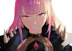 Rule 34 | 1girl, black cape, cape, highres, hololive, hololive english, kuroi enpitsu, long hair, looking at viewer, mori calliope, pink eyes, pink hair, portrait, smile, solo, spikes, tiara, veil, virtual youtuber, white background