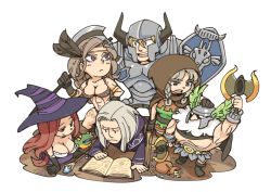 Rule 34 | amazon (dragon&#039;s crown), armor, axe, breasts, chibi, cleavage, closed mouth, dragon&#039;s crown, dress, dwarf (dragon&#039;s crown), elf (dragon&#039;s crown), fighter (dragon&#039;s crown), hat, helmet, hounori, long hair, multiple boys, multiple girls, muscular, open mouth, shield, smile, sorceress (dragon&#039;s crown), strapless, strapless dress, witch hat, wizard (dragon&#039;s crown)