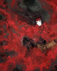 Rule 34 | 1boy, black hair, choferry, clawed gauntlets, cloak, final fantasy, final fantasy vii, gauntlets, headband, long hair, messy hair, pale skin, red cloak, red eyes, red headband, torn clothes, vincent valentine