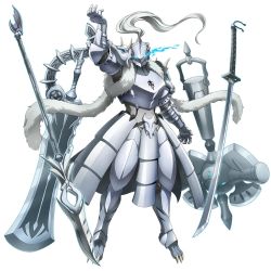 Rule 34 | armor, floating, full body, hammer, long sword, official art, overlord (maruyama), platinum dragon lord, polearm, solo, spear, sword, transparent background, weapon