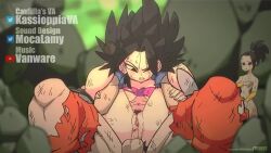 Rule 34 | 1boy, 2girls, anal, animated, anus, black hair, blurry, blurry background, breasts, bruise, caulifla, clenched teeth, covering privates, covering breasts, covering crotch, cuff links, diives, dragon ball, dragon ball super, english text, highres, injury, kale (dragon ball), medium breasts, moaning, multiple girls, nipples, open clothes, penis, precum, pubic hair, pussy, reverse suspended congress, sex, sex from behind, shoes, small breasts, son goku, sound, subtitled, tagme, talking, teeth, testicles, torn clothes, uncensored, video, watching, wrist cuffs