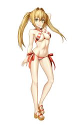 Rule 34 | blonde hair, fate (series), green eyes, halterneck, highres, mirrored, nero claudius (fate), nero claudius (fate/extra), nero claudius (swimsuit caster) (fate), red stripes, swimsuit