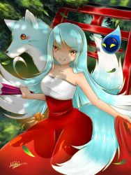 Rule 34 | 1girl, artist request, blue hair, cookie run, dress, humanization, kumiho cookie, multicolored hair, personification, resolution mismatch, sleeveless, sleeveless dress, solo, source larger, source request