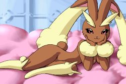 Rule 34 | animal ears, bed, blush, creatures (company), furry, g-sun, game freak, gen 4 pokemon, lopunny, lying, nintendo, pokemon, pokemon (creature), rabbit ears, smile