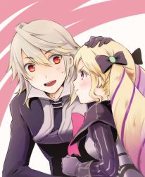 Rule 34 | 1boy, 1girl, asuma shin, corrin (fire emblem), corrin (male) (fire emblem), drill hair, elise (fire emblem), fire emblem, fire emblem fates, headpat, long hair, looking at viewer, nintendo, open mouth, red eyes, twin drills, upper body, white hair