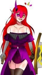 Rule 34 | absurdres, breasts, demon girl, demon horns, dress, heterochromia, highres, horns, large breasts, long hair, looking at viewer, non-web source, original, red hair, smile, thighs