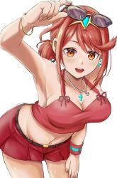 Rule 34 | absurdres, alternate costume, breasts, highres, kenichiart, large breasts, pyra (xenoblade), red eyes, red hair, simple background, solo, white background, xenoblade chronicles (series), xenoblade chronicles 2