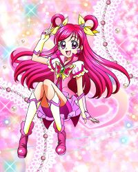Rule 34 | 1girl, butterfly brooch, butterfly earrings, cure dream, earrings, full body, hair rings, highres, jewelry, long hair, magical girl, official art, open mouth, pink footwear, pink hair, pink skirt, precure, precure connection puzzlun, purple eyes, short sleeves, skirt, smile, solo, third-party source, yes! precure 5, yes! precure 5 gogo!, yumehara nozomi