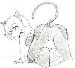 Rule 34 | 1girl, all fours, animal ears, ass, atahuta, bad id, bad pixiv id, black pantyhose, blush, cat ears, cat tail, feet, from behind, looking back, military, military uniform, no shoes, pantyhose, sanya v. litvyak, short hair, sketch, soles, strike witches, tail, toes, uniform, world witches series