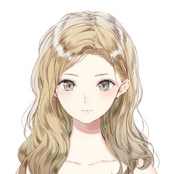 Rule 34 | 1girl, blonde hair, blue reflection, blue reflection (series), collarbone, expressionless, grey eyes, kishida mel, long hair, looking at viewer, mitsui kaori, official art, portrait, solo, white background