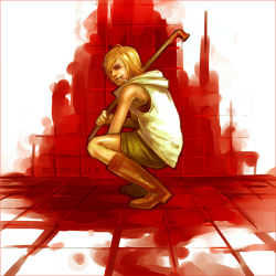 Rule 34 | blonde hair, blood, cigarette, heather mason, lead pipe, miniskirt, mouth hold, short hair, silent hill, silent hill (series), silent hill 3, skirt, solo, squatting, vest, weapon