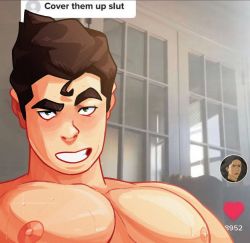 Rule 34 | 1boy, absurdres, avatar legends, bara, black hair, blush, bolin, come hither, cover them up slut (meme), green eyes, hair strand, hessol, highres, indoors, looking at viewer, male focus, mature male, meme, muscular, muscular male, pectorals, raised eyebrow, seductive smile, short hair, sideburns, smile, solo, the legend of korra, thick eyebrows, upper body, wet