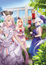 Rule 34 | 5girls, azur lane, bare shoulders, bead necklace, beads, black footwear, black neckwear, black skirt, black socks, blonde hair, blue dress, blue eyes, blue flower, blue rose, blurry, blush, boots, bow, braid, breasts, chair, cleavage, closed mouth, corset, crossover, crown, cup, darjeeling (girls und panzer), day, depth of field, dress, dress shirt, earrings, emblem, fate/grand order, fate (series), flower, french braid, frilled dress, frilled gloves, frills, garter straps, girls und panzer, gloves, hair between eyes, hair bow, hair flower, hair ornament, hairband, hands up, high heels, highres, illustrious (azur lane), illustrious (never-ending tea party) (azur lane), jacket, jewelry, kantai collection, kneehighs, lace, lace-trimmed legwear, lace trim, large breasts, light particles, long dress, long hair, long sleeves, looking at viewer, marie antoinette (fate), marie antoinette (fgo orchestra) (fate), military, military uniform, mini crown, miniskirt, mole, mole under eye, multiple crossover, multiple girls, necklace, off-shoulder dress, off shoulder, official alternate costume, onigiri-kun (demmy), orange hair, orange pekoe (girls und panzer), outdoors, parted bangs, parted lips, pleated skirt, red flower, red jacket, red ribbon, red rose, ribbon, rose, saucer, school uniform, shirt, shoes, short hair, sidelocks, sitting, skirt, smile, socks, sparkle, st. gloriana&#039;s military uniform, taiwan, tareme, tea, tea party, teacup, teapot, thighhighs, twin braids, twintails, uniform, v-neck, warspite (kancolle), white bow, white dress, white flower, white gloves, white hair, white legwear, white rose