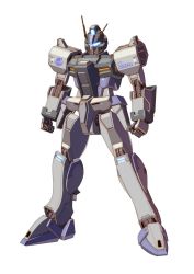 Rule 34 | clenched hands, glowing, gundam, gundam seed, highres, joy (cyber x heaven), looking down, mecha, no humans, robot, science fiction, solo, standing, strike dagger, visor, white background