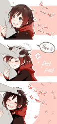 Rule 34 | 1boy, 1girl, comic, english text, hand on head, hetero, highres, image sample, kuma (bloodycolor), pixiv sample, qrow branwen, ruby rose, rwby, smile, uncle and niece