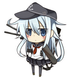 Rule 34 | 10s, :&lt;, black pantyhose, blue eyes, chibi, hat, hibiki (kancolle), kantai collection, long hair, open mouth, pantyhose, personification, pleated skirt, rubii, silver hair, skirt, solo