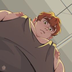 Rule 34 | 1boy, :/, bara, blank stare, body freckles, brown hair, facial hair, foreshortening, freckles, from below, goatee stubble, green eyes, grey tank top, highres, huge eyebrows, large pectorals, looking at viewer, looking down, male focus, meme, muscular, muscular male, nipple slip, nipples, original, pectoral cleavage, pectoral focus, pectorals, pepperblu, photo-referenced, short hair, sidepec, solo, stubble, tank top, thick eyebrows, upper body, yur oc like this (meme)