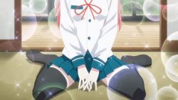 Rule 34 | animated, animated gif, anime screenshot, pink hair, red eyes, school uniform, skirt, tagme, thighhighs, tonikaku kawaii, yuzaki tsukasa
