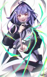 Rule 34 | 1girl, absurdres, ahoge, asymmetrical legwear, black thighhighs, commentary, cowboy shot, fang, gradient hair, highres, holding, holding stylus, hood, hood up, in pocket, light purple hair, long hoodie, looking at viewer, magic, multicolored hair, open mouth, original, panda, patterned clothing, pink hair, pocket, pointing, pointing at viewer, red eyes, shi3, simple background, smile, solo, stylus, teeth, thighhighs, white background, white thighhighs, zettai ryouiki