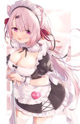 Rule 34 | 1girl, :d, alternate costume, animal ears, apron, breasts, cat ears, cleavage, detached collar, dress, enmaided, hair ornament, hair ribbon, hairclip, handle, highres, kemonomimi mode, ksk (semicha keisuke), large breasts, long hair, maid, maid apron, maid headdress, nijisanji, open mouth, pink hair, purple eyes, ribbon, shiina yuika, shiina yuika (5th costume), smile, solo, thighhighs, very long hair, virtual youtuber, white thighhighs