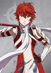Rule 34 | 1girl, fire emblem, fire emblem fates, hand on own hip, hinoka (fire emblem), looking at viewer, naginata, nintendo, polarityplus, polearm, red hair, short hair, smile, solo, upper body, weapon
