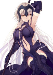 Rule 34 | 1girl, :d, absurdres, armor, armpits, black gloves, black thighhighs, blonde hair, breasts, chain, elbow gloves, fate/grand order, fate (series), gauntlets, gloves, greaves, helmet, highres, jeanne d&#039;arc (fate), jeanne d&#039;arc alter (avenger) (fate), jeanne d&#039;arc alter (avenger) (third ascension) (fate), jeanne d&#039;arc alter (fate), long hair, looking at viewer, navel, open mouth, rafael-m, smile, solo, thighhighs, very long hair, yellow eyes