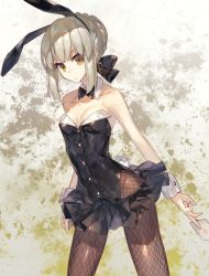 Rule 34 | 1girl, alternate costume, animal ears, artoria pendragon (all), artoria pendragon (fate), bad id, bad twitter id, bare arms, bare shoulders, black bow, black dress, bow, breasts, buttons, card, chocoan, cleavage, closed mouth, collarbone, cowboy shot, detached collar, dress, expressionless, eyebrows, fake animal ears, fate/stay night, fate (series), groin, hair ornament, hip vent, holding, holding card, leotard, looking at viewer, medium breasts, multicolored background, pantyhose, playboy bunny, rabbit ears, saber (fate), saber alter, short hair, sleeve cuffs, solo, standing, strapless, wrist cuffs, yellow eyes