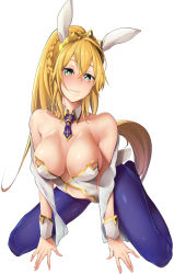 Rule 34 | 1girl, absurdres, ahoge, aki (akikaze asparagus), animal ears, artoria pendragon (all), artoria pendragon (fate), artoria pendragon (swimsuit ruler) (fate), blue neckwear, blue pantyhose, blush, braid, breasts, cleavage, closed mouth, clothing cutout, detached collar, fake animal ears, fate/grand order, fate (series), fishnet pantyhose, fishnets, french braid, hair between eyes, highleg, highleg leotard, highres, large breasts, leotard, long hair, looking at viewer, navel cutout, pantyhose, playboy bunny, rabbit ears, simple background, smile, thighs, white background, white leotard, wrist cuffs