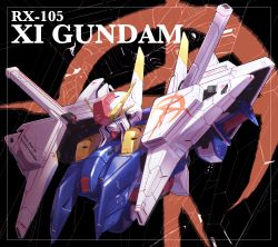 absurdres blue_eyes character_name commentary_request emblem english_text fune_(fune93ojj) gundam gundam_hathaway&#039;s_flash highres mecha mobile_suit no_humans robot science_fiction solo upper_body v-fin xi_gundam