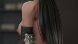 Rule 34 | 1girl, 3d, animated, animated gif, bare shoulders, black hair, bouncing breasts, breasts, collarbone, final fantasy, final fantasy vii, head out of frame, large breasts, leather, long hair, lowres, mole, mole on stomach, nipples, redmoa, solo, tifa lockhart