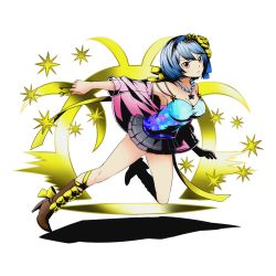 Rule 34 | 10s, 1girl, black skirt, blue hair, blue hairband, blue shirt, boots, breasts, brown eyes, brown footwear, cleavage, collarbone, divine gate, fairy tail, flower, full body, hair flower, hair ornament, hair ribbon, hairband, high heels, holding, jewelry, key, large breasts, layered skirt, necklace, official art, pleated skirt, ribbon, see-through, shadow, shirt, short hair, skirt, sleeveless, sleeveless shirt, solo, star (symbol), transparent background, ucmm, yellow flower, yellow ribbon, yukino aguria