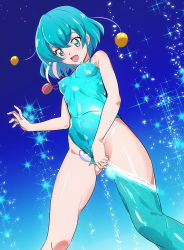 Rule 34 | 1girl, bad id, bad pixiv id, bare shoulders, blue eyes, blue hair, blue leotard, blue thighhighs, blush, breasts, covered erect nipples, covered navel, cure milky, glowing, gluteal fold, hagoromo lala, hair ornament, henshin, leotard, looking at viewer, magical girl, medium breasts, ontaros, open mouth, precure, shiny clothes, shiny skin, short hair, single thighhigh, skin tight, smile, solo, star (symbol), star color pen, star twinkle precure, thighhighs