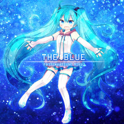 Rule 34 | 1girl, aplerichi, aqua hair, bad id, bad pixiv id, blue eyes, boots, elbow gloves, fingerless gloves, gloves, hatsune miku, long hair, open mouth, skirt, solo, thigh boots, thighhighs, twintails, very long hair, vocaloid