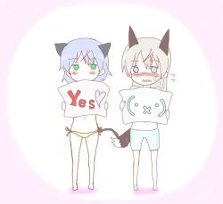 Rule 34 | 2girls, animal ears, blush, cat ears, cat tail, chibi, couple, dog ears, dog tail, eila ilmatar juutilainen, happy, long hair, multiple girls, open mouth, pillow, resized, sanya v. litvyak, satoshi (peso727), short hair, silver hair, strike witches, tail, world witches series, yuri
