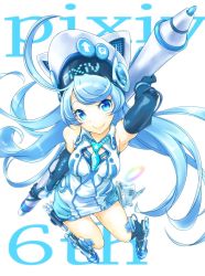 Rule 34 | 1girl, blue eyes, blue hair, from above, hat, highres, matching hair/eyes, pen, pixiv, pixiv-tan, solo, stylus, wedo
