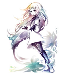 Rule 34 | 1girl, absurdres, ankle boots, boots, deemo, dress, full body, girl (deemo), gloves, highres, long hair, looking at viewer, outstretched arms, pantyhose, sad, solo, spread arms, standing, tears, very long hair, vesta (delaurant02)