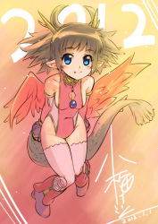 Rule 34 | 10s, 1girl, 2012, arms behind back, bare shoulders, blonde hair, blue eyes, blush, boots, dragon girl, dragon tail, fang, horns, koume keito, monster girl, original, pointy ears, short hair, smile, solo, tail, thighhighs, wings
