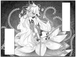 Rule 34 | 1girl, anal, blank speech bubble, blush, c-rabbit, demon girl, demon horns, demon tail, drooling, elsword, flower, greyscale, horns, luciela r. sourcream, monochrome, plant monster, restrained, solo, speech bubble, tail, tears, tentacle sex, tentacles, torn clothes, trembling
