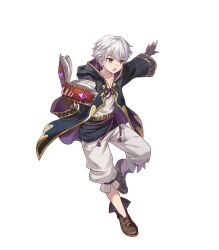 Rule 34 | 1boy, aged down, attack, black coat, book, brown gloves, brown hair, coat, fingerless gloves, fire emblem, fire emblem awakening, fire emblem heroes, gloves, highres, holding, holding book, nintendo, non-web source, open book, open mouth, robin (fire emblem), robin (male) (child) (fire emblem), robin (male) (fire emblem), solo, tagme, v-shaped eyebrows, white hair