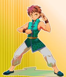 Rule 34 | 1boy, brown hair, chinese clothes, emiya shirou, fate/stay night, fate (series), fighting stance, male focus, mizu hp, red hair, solo, yellow eyes