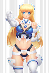 Rule 34 | 10s, 1girl, altrene, blonde hair, blue eyes, breasts, busou shinki, doll joints, elbow gloves, female focus, fighting stance, gloves, highres, joints, large breasts, long hair, looking at viewer, masato (mk), midriff, solo, thighhighs